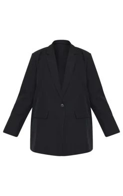 Discount PrettyLittleThing Plus Oversized Button Up Blazer Black
