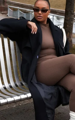 PrettyLittleThing Christmas Shop*Plus Oversized Double Breasted Military Trim Coat