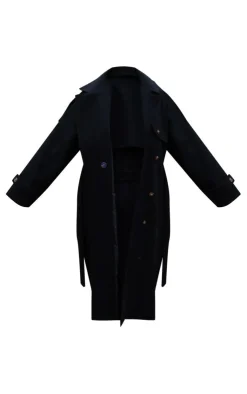 PrettyLittleThing Christmas Shop*Plus Oversized Double Breasted Military Trim Coat