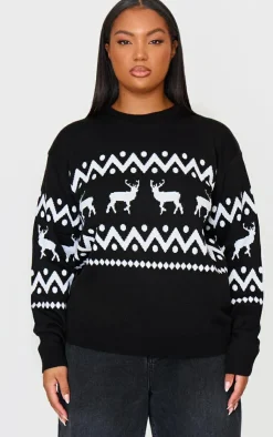 PrettyLittleThing Oversized Sweaters*Plus Oversized Fairisle Panel Christmas Sweater