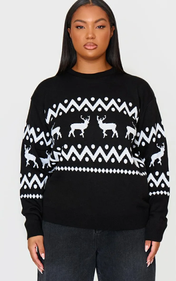PrettyLittleThing Oversized Sweaters*Plus Oversized Fairisle Panel Christmas Sweater
