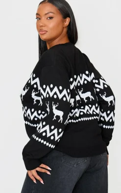 PrettyLittleThing Oversized Sweaters*Plus Oversized Fairisle Panel Christmas Sweater
