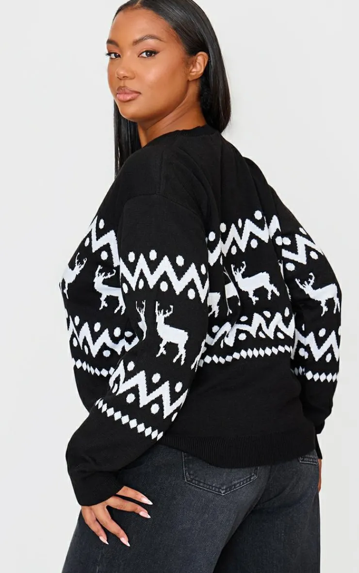 PrettyLittleThing Oversized Sweaters*Plus Oversized Fairisle Panel Christmas Sweater
