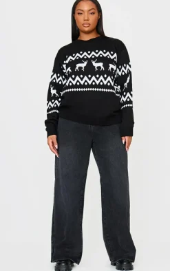 PrettyLittleThing Oversized Sweaters*Plus Oversized Fairisle Panel Christmas Sweater