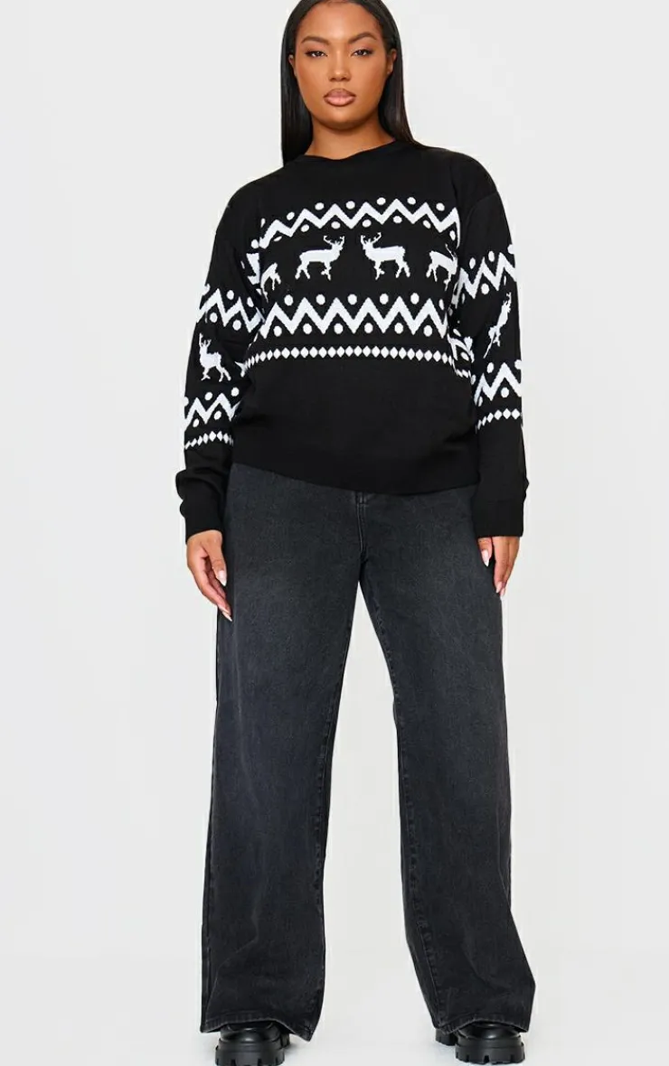 PrettyLittleThing Oversized Sweaters*Plus Oversized Fairisle Panel Christmas Sweater