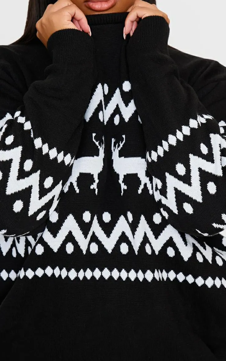 PrettyLittleThing Oversized Sweaters*Plus Oversized Fairisle Panel Christmas Sweater