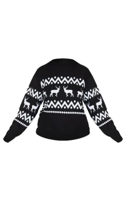 PrettyLittleThing Oversized Sweaters*Plus Oversized Fairisle Panel Christmas Sweater