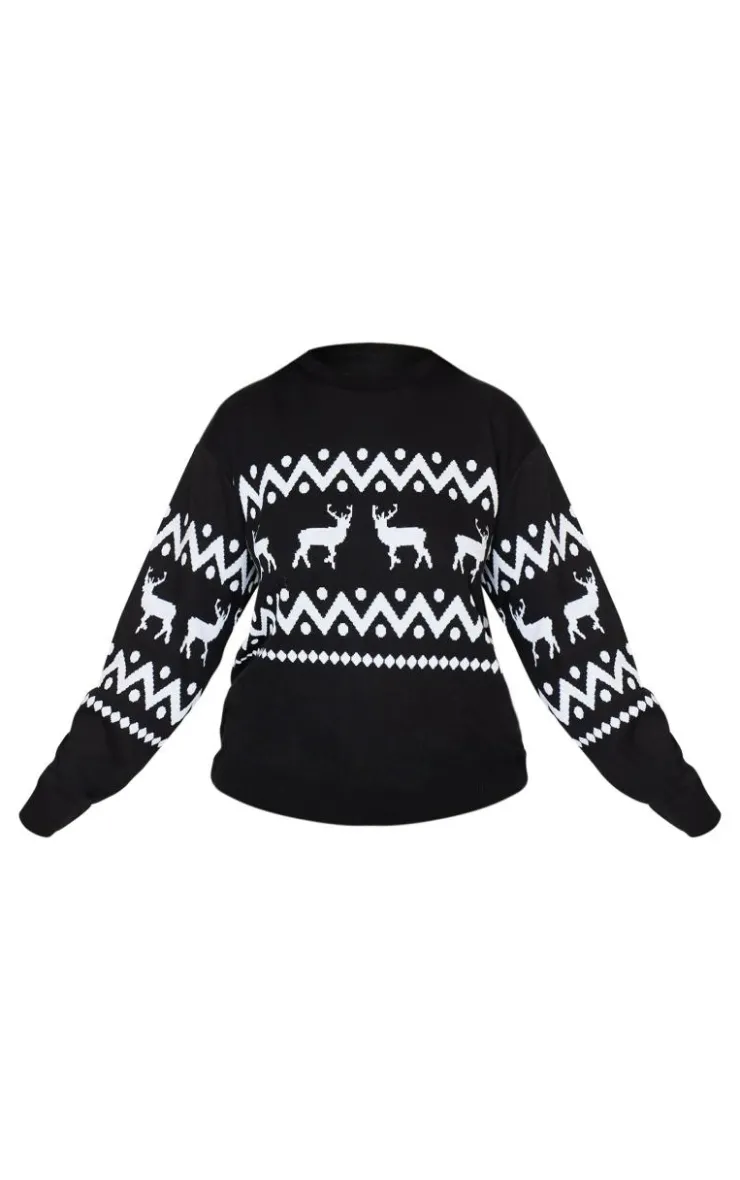 PrettyLittleThing Oversized Sweaters*Plus Oversized Fairisle Panel Christmas Sweater