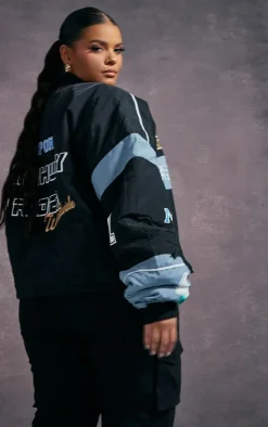 PrettyLittleThing Bomber Jackets*Plus Oversized Graphic Zipped Racer Bomber Jacket