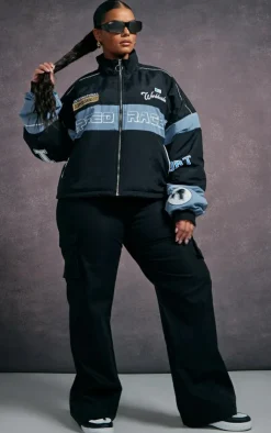 PrettyLittleThing Bomber Jackets*Plus Oversized Graphic Zipped Racer Bomber Jacket
