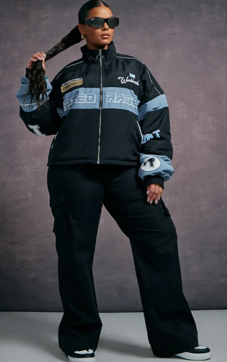 PrettyLittleThing Bomber Jackets*Plus Oversized Graphic Zipped Racer Bomber Jacket