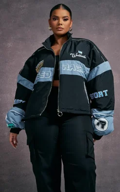 PrettyLittleThing Bomber Jackets*Plus Oversized Graphic Zipped Racer Bomber Jacket