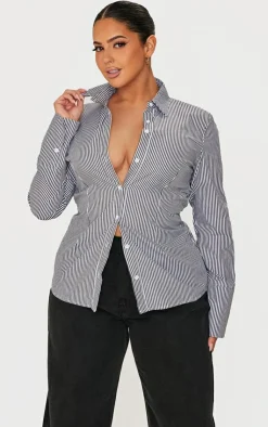 PrettyLittleThing Shirts*Plus Pinstripe Woven Fitted Shirt