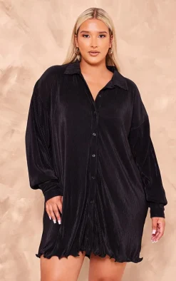 Plus Plisse Frill Hem Shirt Dress-PrettyLittleThing Online