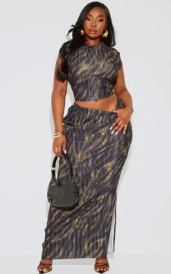 Sale PrettyLittleThing Plus Plisse Knot Front Maxi Skirt Black