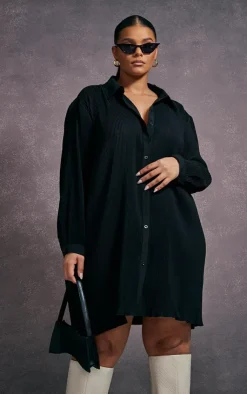 Plus Plisse Oversized Shirt Dress-PrettyLittleThing Best