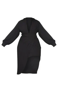 Plus Plunge Wrap Textured Dress-PrettyLittleThing Discount