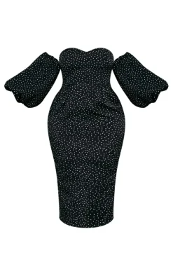 Plus Polka Dot Bandeau Puff Sleeve Midi Dress-PrettyLittleThing Best