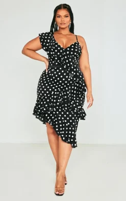 Plus Polka Dot Ruffle Detail Midi Dress-PrettyLittleThing Outlet