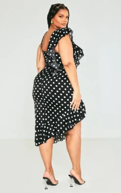 Plus Polka Dot Ruffle Detail Midi Dress-PrettyLittleThing Outlet