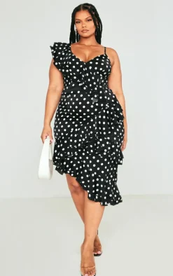 Plus Polka Dot Ruffle Detail Midi Dress-PrettyLittleThing Outlet