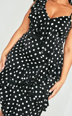 Plus Polka Dot Ruffle Detail Midi Dress-PrettyLittleThing Outlet