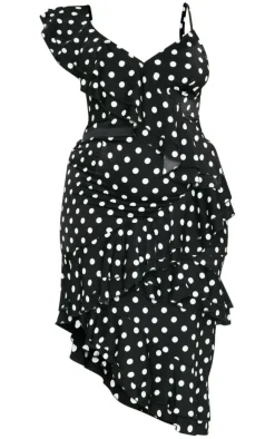 Plus Polka Dot Ruffle Detail Midi Dress-PrettyLittleThing Outlet