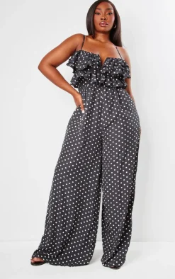 Plus Polka Dot Strappy Ruffle Wide Leg Jumpsuit-PrettyLittleThing Outlet