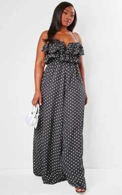 Plus Polka Dot Strappy Ruffle Wide Leg Jumpsuit-PrettyLittleThing Outlet