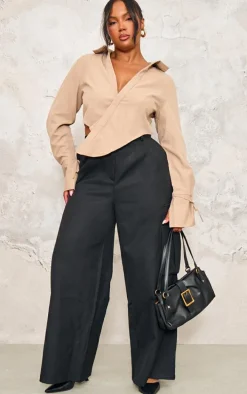 Plus Black Premium Pocket Detail Cargo Tailored Pants