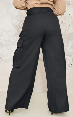 Plus Black Premium Pocket Detail Cargo Tailored Pants