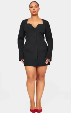 Plus Premium Woven Cup Detail Long Sleeve Mini Dress-PrettyLittleThing Hot