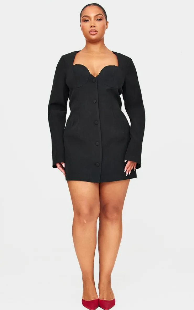 Plus Premium Woven Cup Detail Long Sleeve Mini Dress-PrettyLittleThing Hot