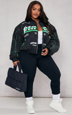 PrettyLittleThing Bomber Jackets*Plus Printed Nylon Bomber Jacket