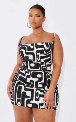 Plus Printed Plisse Cowl Neck Bodycon Dress-PrettyLittleThing