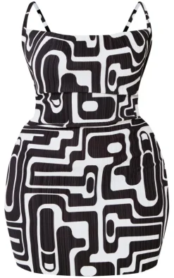 Plus Printed Plisse Cowl Neck Bodycon Dress-PrettyLittleThing