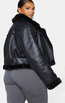 PrettyLittleThing Aviator Jackets*Plus PU Cropped Belted Aviator