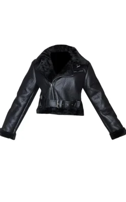 PrettyLittleThing Aviator Jackets*Plus PU Cropped Belted Aviator
