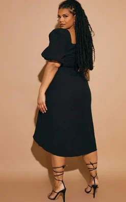 Plus Puff Sleeve Ruched Split Side Midi Dress-PrettyLittleThing Discount