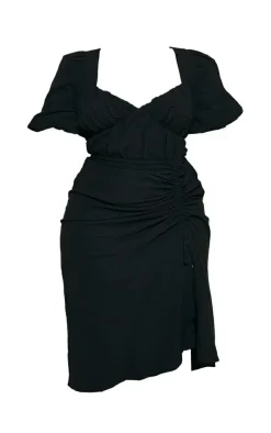 Plus Puff Sleeve Ruched Split Side Midi Dress-PrettyLittleThing Discount