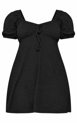 Plus Puff Sleeve Textured Shift Dress-PrettyLittleThing Sale