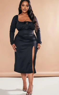 Plus Puff Sleeve Tie Front Midi Dress-PrettyLittleThing Hot