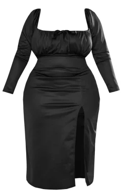 Plus Puff Sleeve Tie Front Midi Dress-PrettyLittleThing Hot