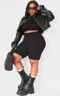 PrettyLittleThing Faux Leather Jackets*Plus Quilted Detail Super Cropped Faux Leather Jacket