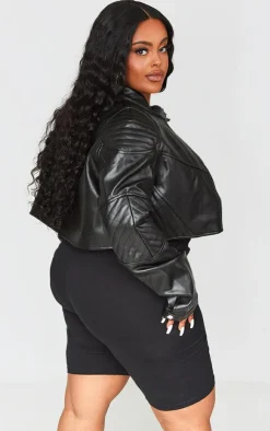 PrettyLittleThing Faux Leather Jackets*Plus Quilted Detail Super Cropped Faux Leather Jacket
