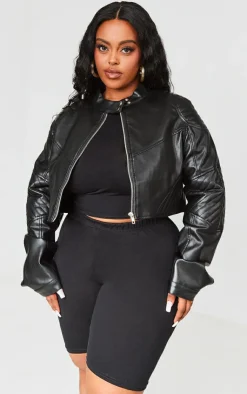 PrettyLittleThing Faux Leather Jackets*Plus Quilted Detail Super Cropped Faux Leather Jacket