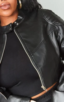 PrettyLittleThing Faux Leather Jackets*Plus Quilted Detail Super Cropped Faux Leather Jacket