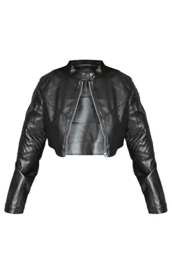 PrettyLittleThing Faux Leather Jackets*Plus Quilted Detail Super Cropped Faux Leather Jacket
