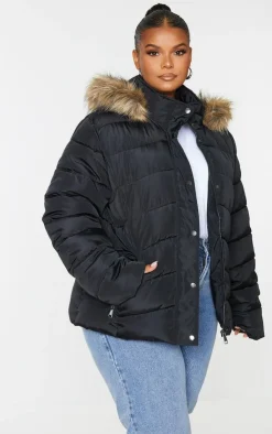 PrettyLittleThing Puffer Jackets*Plus Quilted Mara Faux Fur Hooded Puffer Jacket
