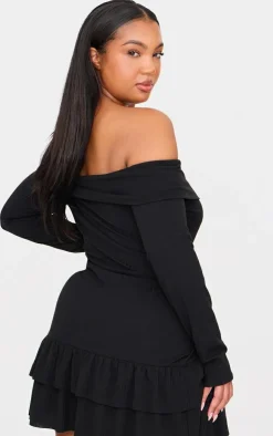 Plus Ribbed Bardot Cross Over Bust Detail Shift Dress-PrettyLittleThing Best